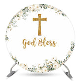 Lofaris God Bless Floral Leaves Baptism Round Backdrop